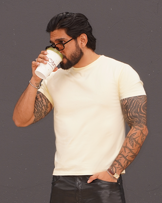 MEN T-SHIRT SLIM FIT PASTEL YELLOW