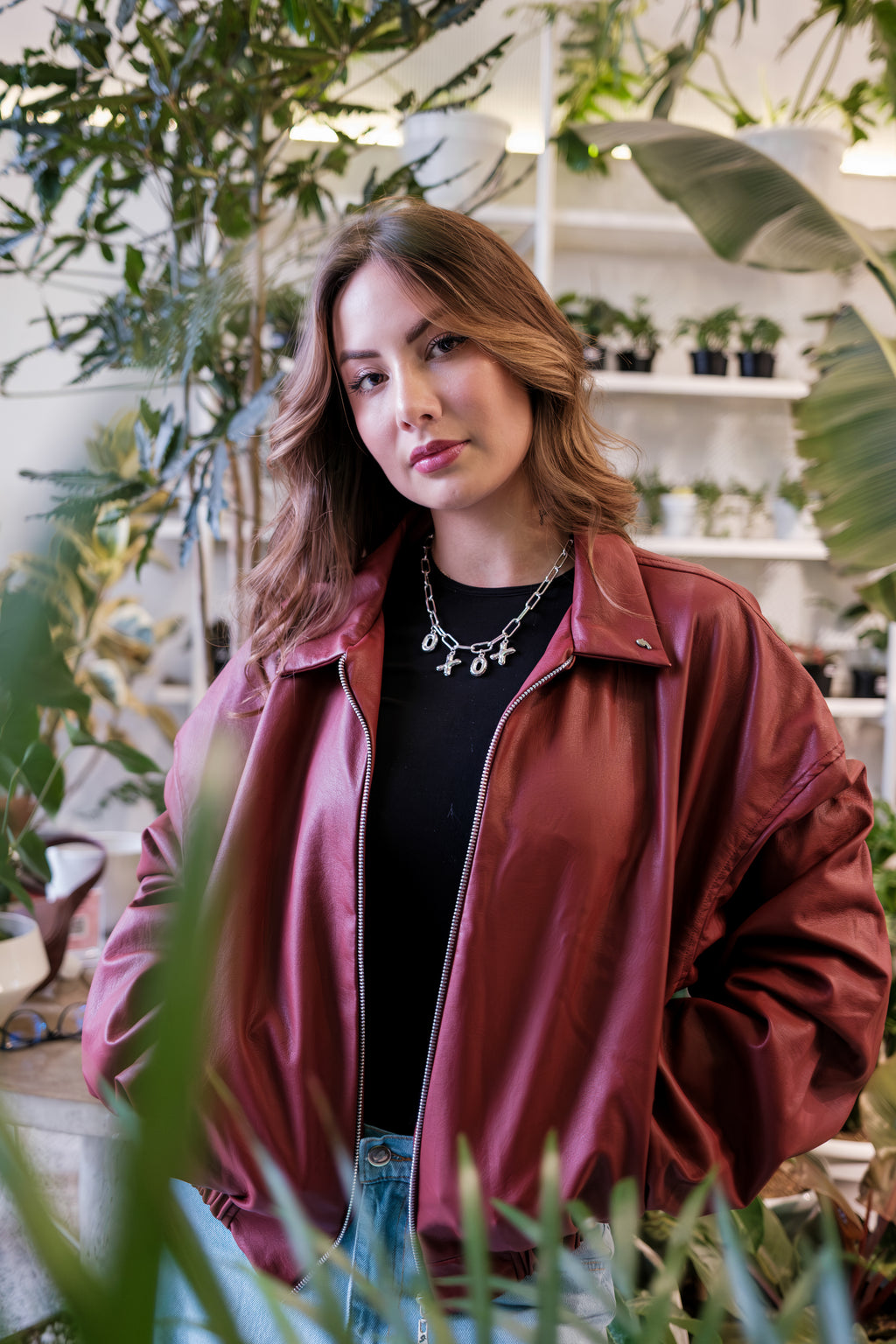 OPAL LEATHER JACKET BURGUNDY